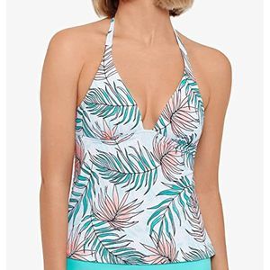 $30 SALT + COVE Lined Deep V Neck Tie Calm Palm Halter Tankini Top Size Small